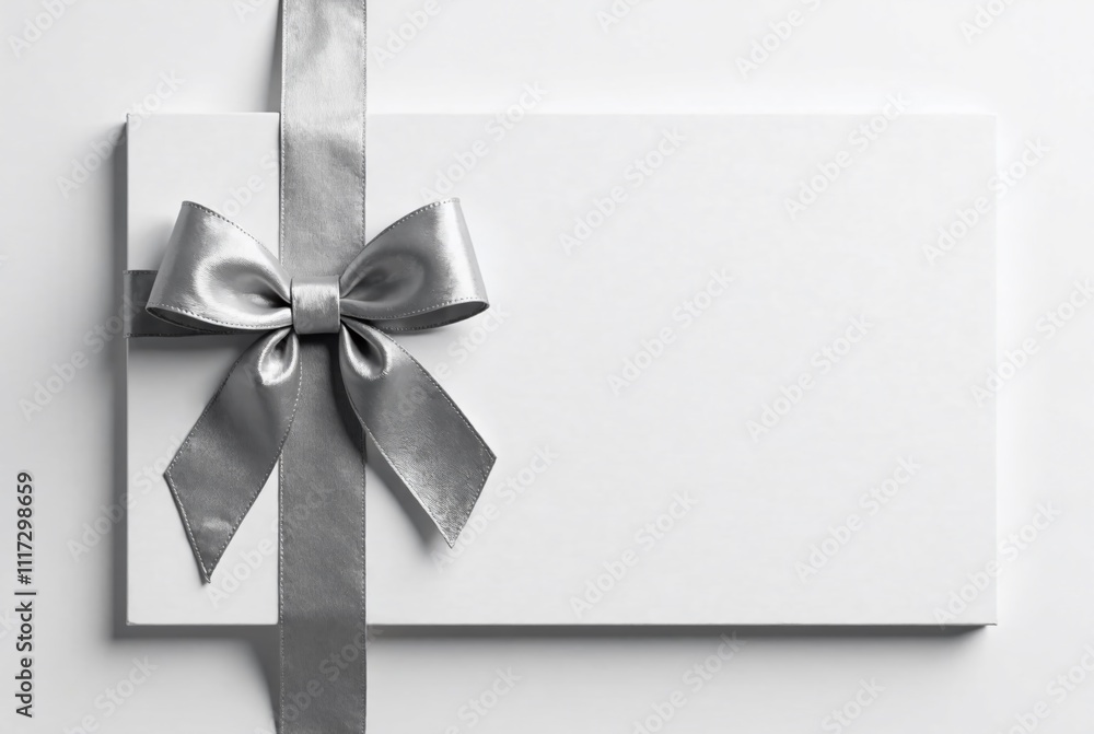 Elegant Silver Ribbon & Bow on Blank Card - AI Photo Elegant Silver Ribbon & Bow on Blank Card - AI Photo