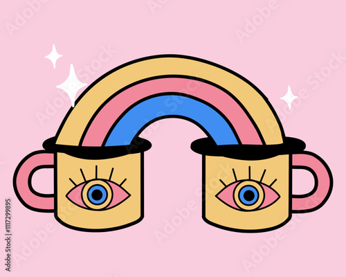 Cute mugs and rainbow illustration vector clip art t shirt design sticker print art element editable