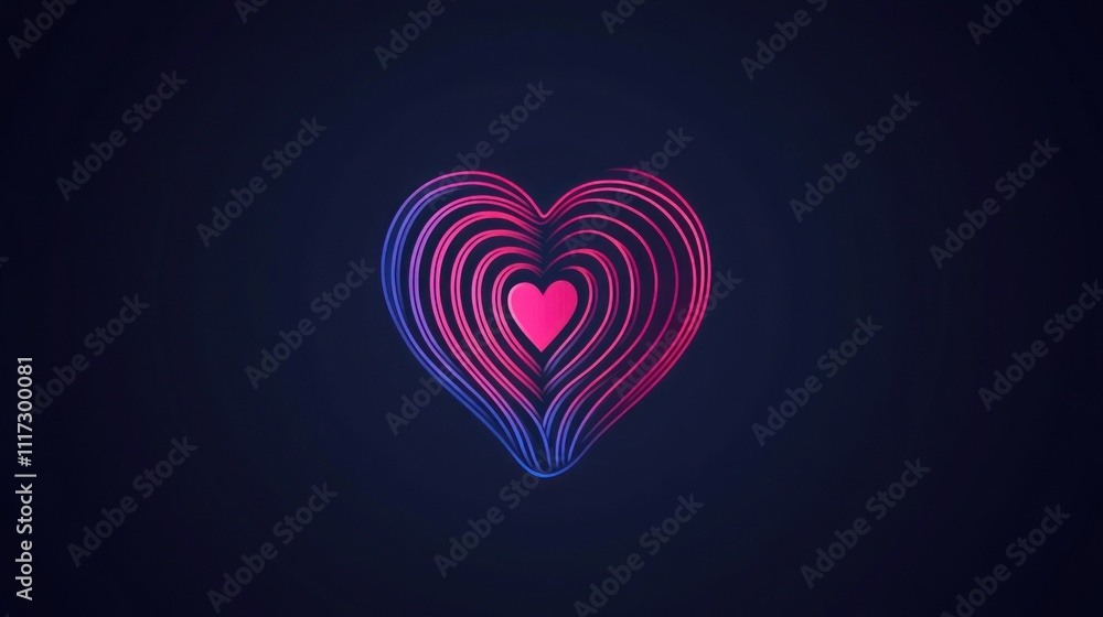 A stylized heart design with layered lines in pink and blue against a dark background. A stylized heart design with layered lines in pink and blue against a dark background.
