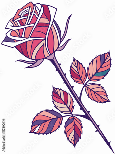 Rose petals in fragmented shapes, each filled with a unique gradient color.
