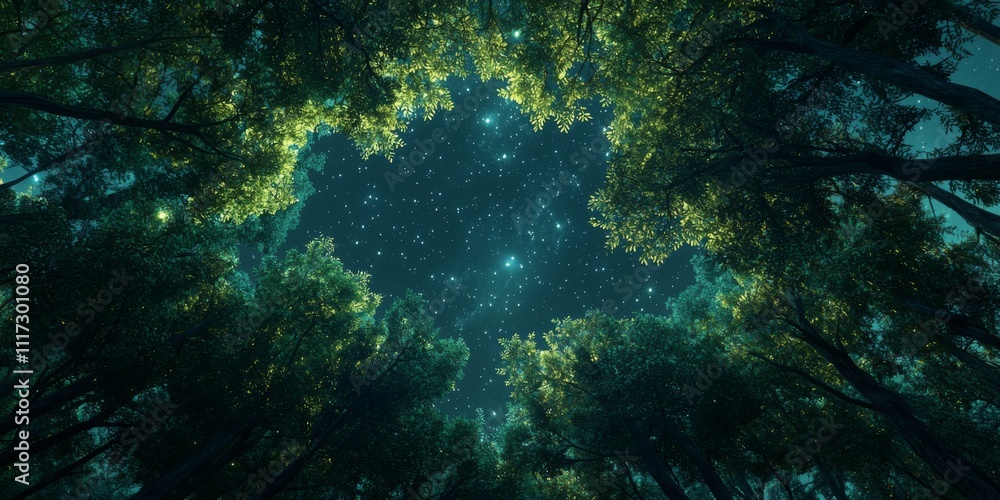 Obraz premium Magical Night Forest Canopy Stars Trees Nature
