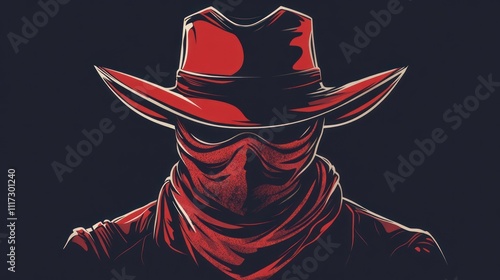 A stylized figure wearing a red hat and bandana, evoking a mysterious, outlaw persona.