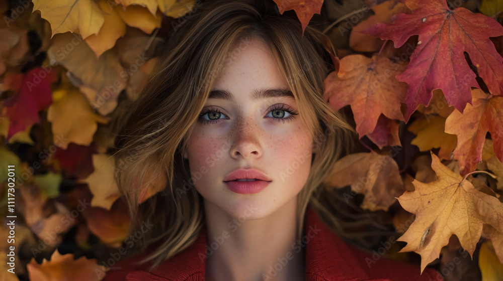 portrait of a woman with autumn leaves portrait of a woman with autumn leaves