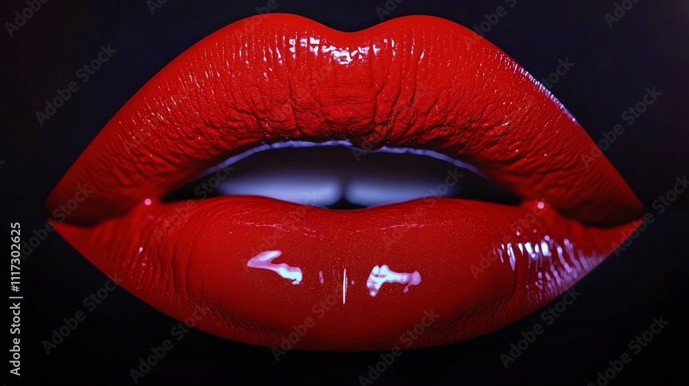 Glossy red lips on a dark background. Glossy red lips on a dark background.
