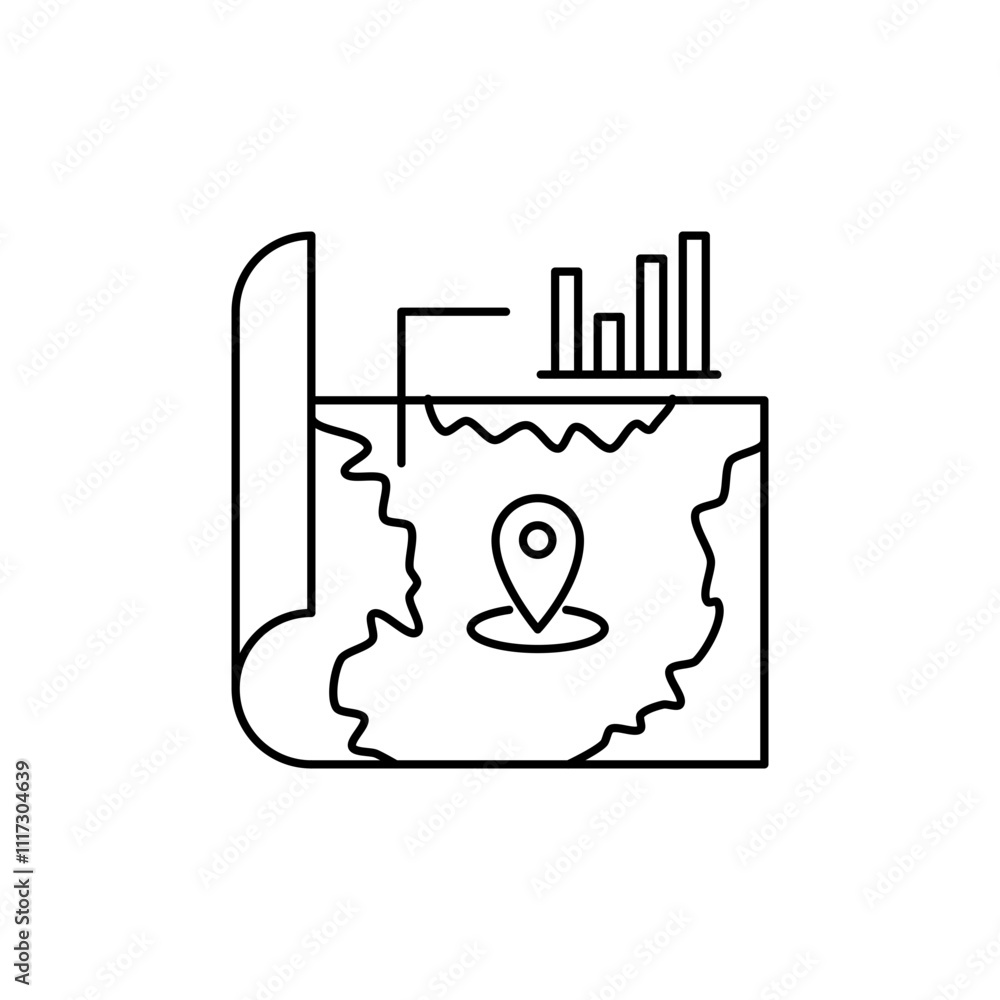 Outline Icon Geolocation for Analytics, shows analysis based on location. Outline Icon Geolocation for Analytics, shows analysis based on location.