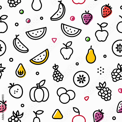 Seamless pattern of colorful fruits and berries.