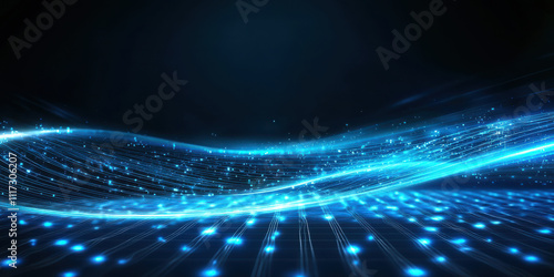 flowing pixel wave on LED grid with glowing edges creates dynamic scene