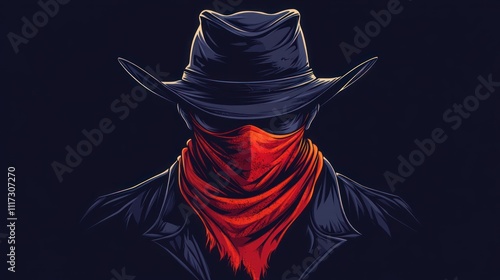 A mysterious figure in a hat and red bandana, embodying a classic outlaw persona.