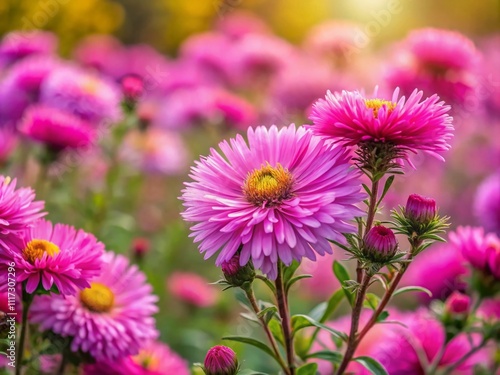 Panoramic New England Aster Pink Flowers - Symphyotrichum novae-angliae Barrs Pink photo