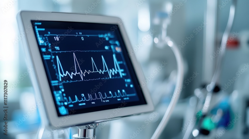 Advanced Medical Equipment Displaying Real-Time Patient Vital Signs on Touchscreen Monitor in a Well-Equipped Hospital Environment Advanced Medical Equipment Displaying Real-Time Patient Vital Signs on Touchscreen Monitor in a Well-Equipped Hospital Environment