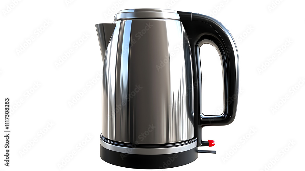 A silver tea kettle sits on a white background A silver tea kettle sits on a white background