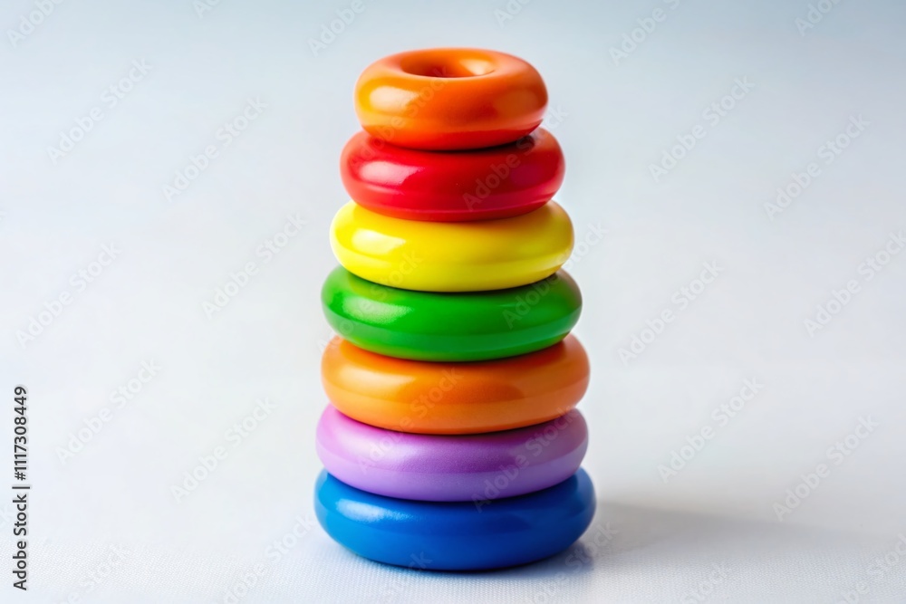 Rainbow Donut Stacking Toy for Toddlers - Low Light Photography