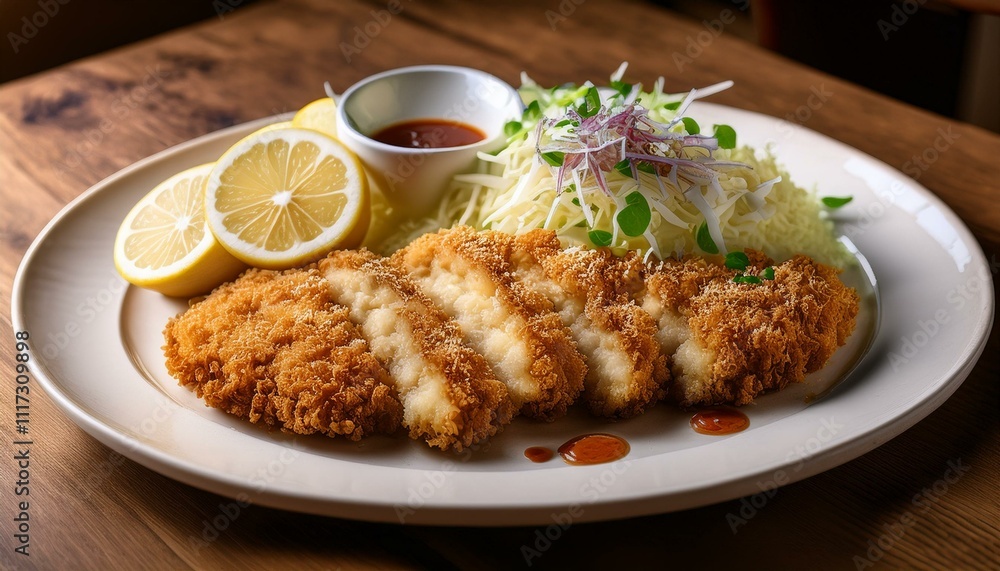 ジューシーなとんかつと新鮮なキャベツの盛り合わせ
