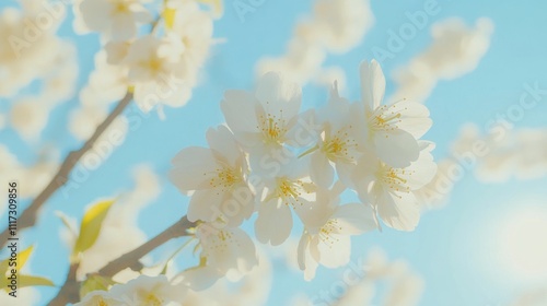 Delicate White Blossoms Against A Blue Sky