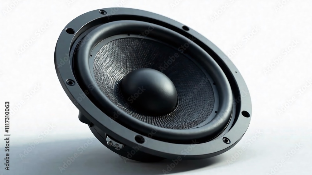Stylish Round Car Audio Speaker, Acoustic Design, High-Fidelity Audio, White Background, Modern, Realistic Stylish Round Car Audio Speaker, Acoustic Design, High-Fidelity Audio, White Background, Modern, Realistic