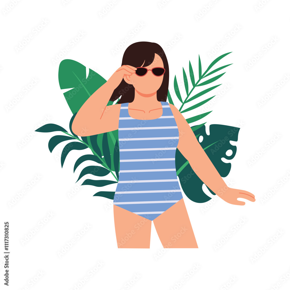 Tropical Beach Woman 1 Swimsuit with Sunglasses Tropical Beach Woman 1 Swimsuit with Sunglasses