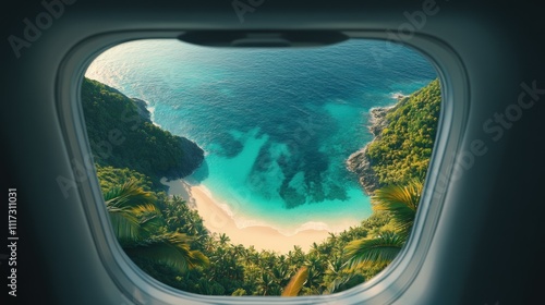 Tropical Island Paradise Viewed From Airplane Window