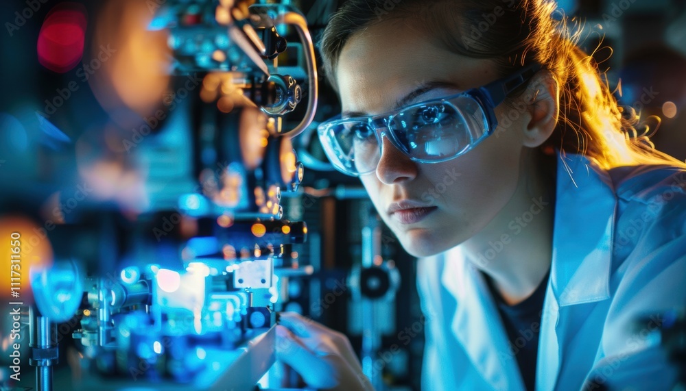 A focused scientist working with advanced technology in a lab. A focused scientist working with advanced technology in a lab.
