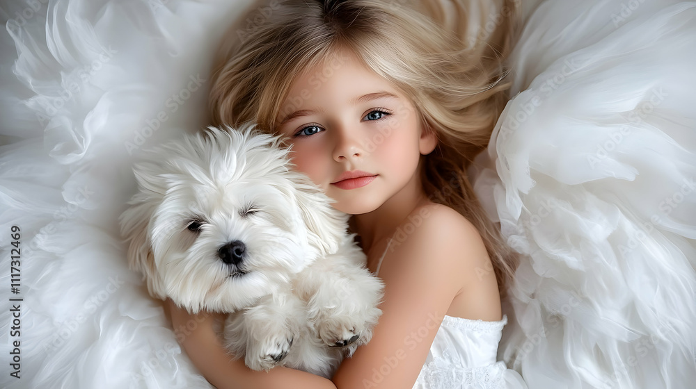 asmodel angel holding Maltese dog asmodel angel holding Maltese dog