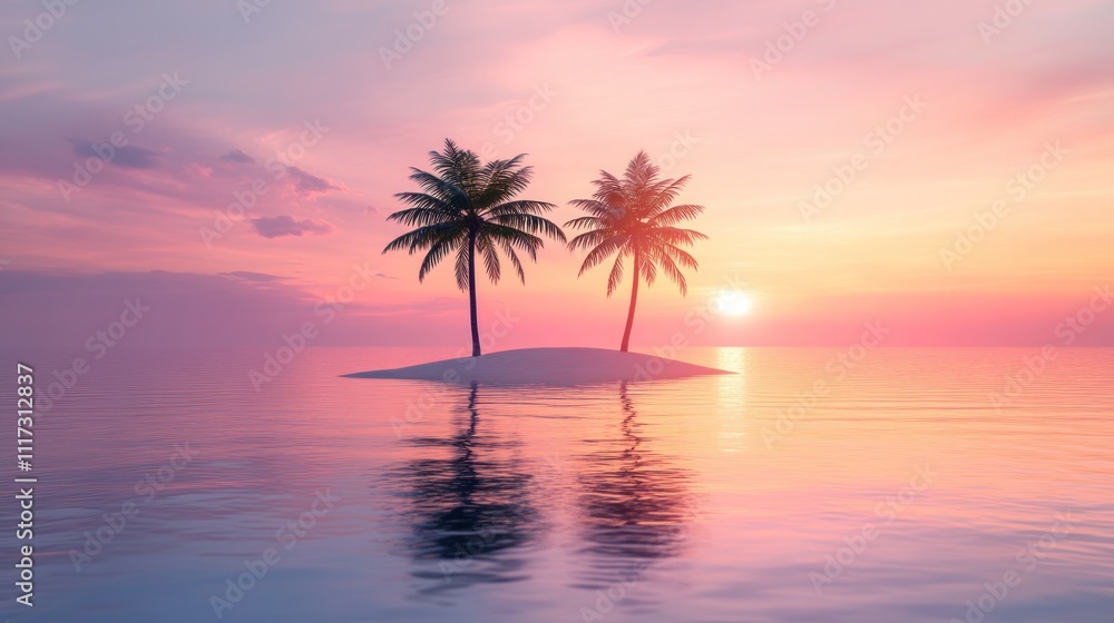 Two Palm Trees on a Small Island at Sunset Two Palm Trees on a Small Island at Sunset