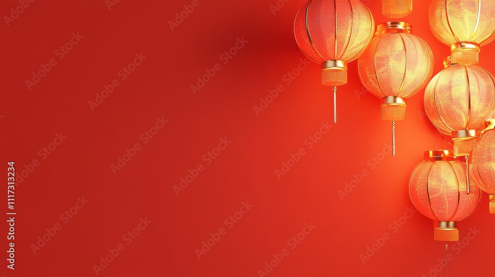 Gold lanterns on red background with copy space Gold lanterns on red background with copy space