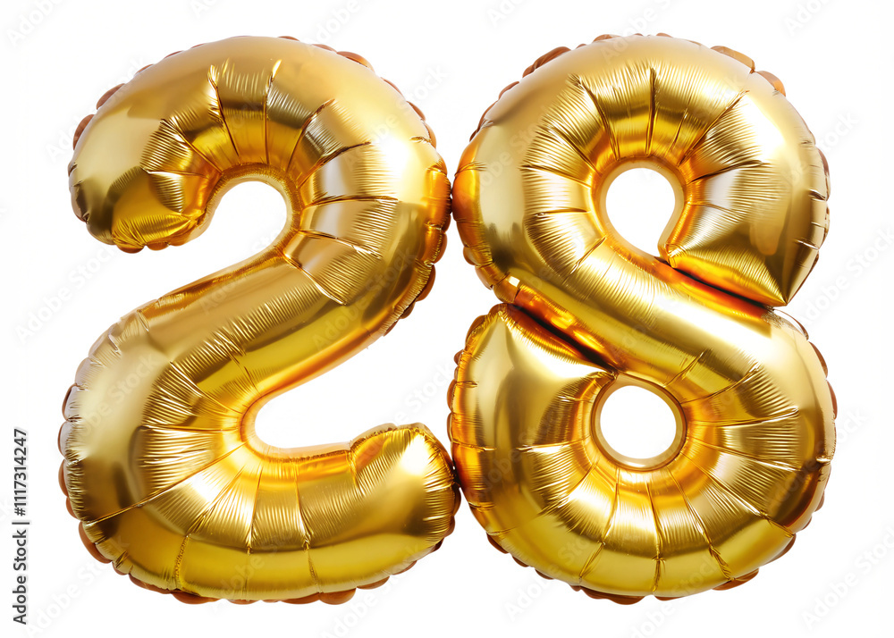 28 number 3D Balloon Shape PNG Sticker, Party Number Design, Transparent Background