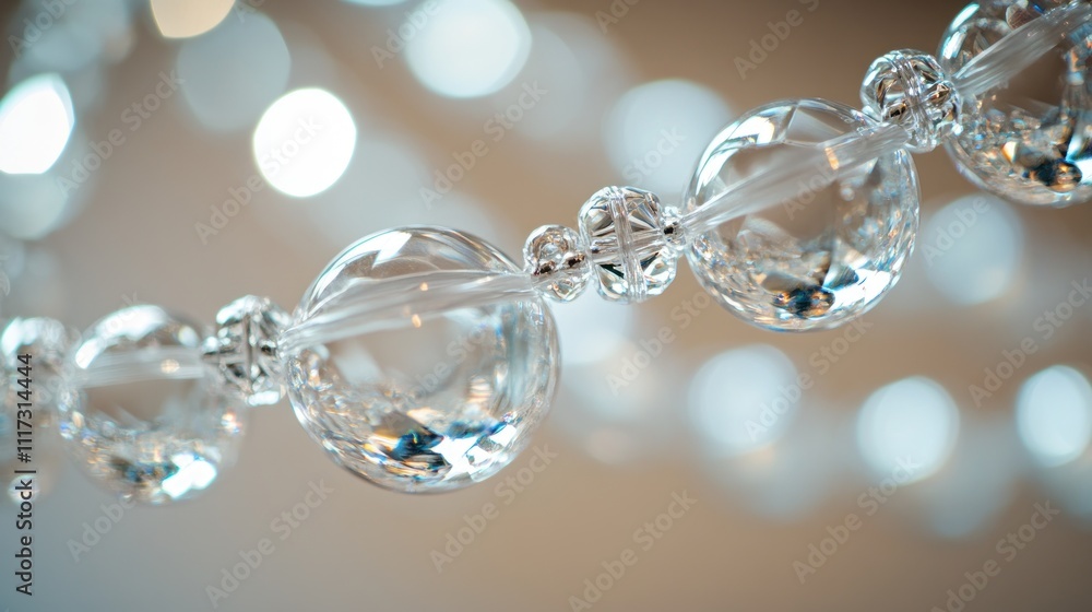 Crystal bead necklace shimmering softly in light Crystal bead necklace shimmering softly in light