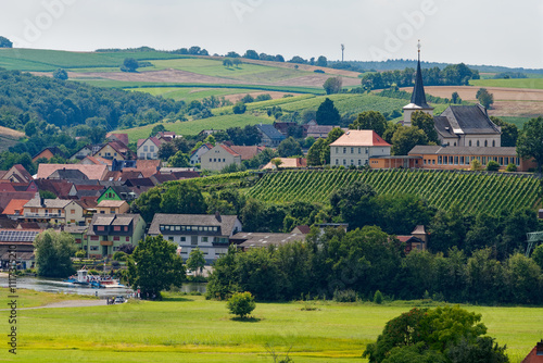  Blick von den Streuobstplantagen bei Lindach nach Wipfeld am Main, Landkreis Schweinfurt, Unterfranken, Franken,  Bayern, Deutschland photo