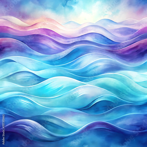 Tranquil Waves: Abstract Watercolor Flow of Soft Blues and Purples