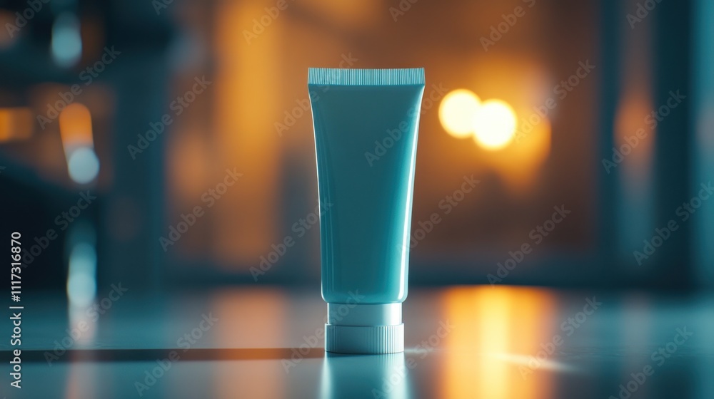 Teal Tube Cosmetic Product On A Reflective Surface Teal Tube Cosmetic Product On A Reflective Surface
