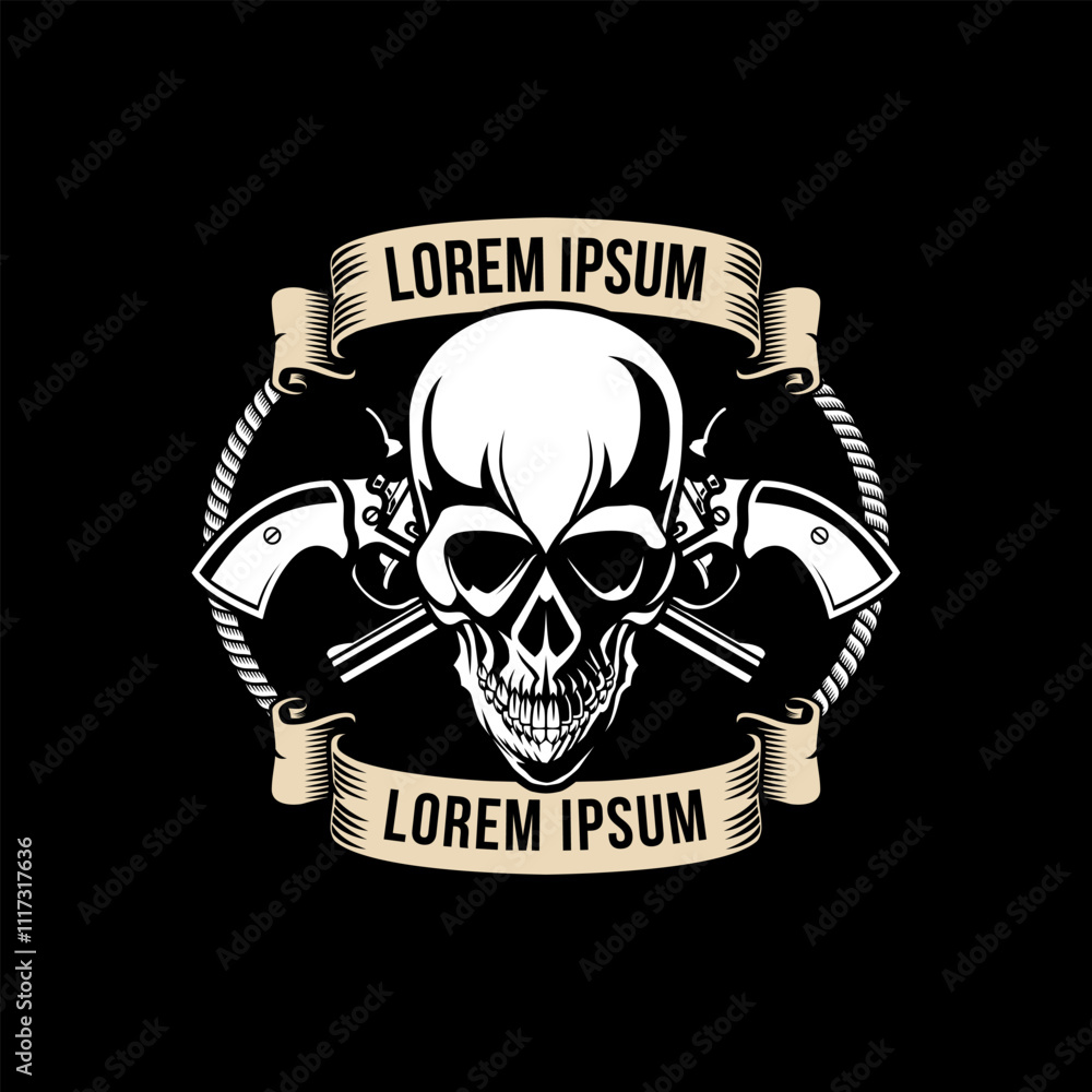 Fototapeta premium Skull and pistols Logo Design Vector Illustration Template