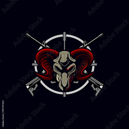 Goats Logo, Military Logo Design Consept, Goat with Crosshair and Crossed Rifle logo.