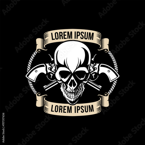 Skull and pistols Logo Design Vector Illustration Template