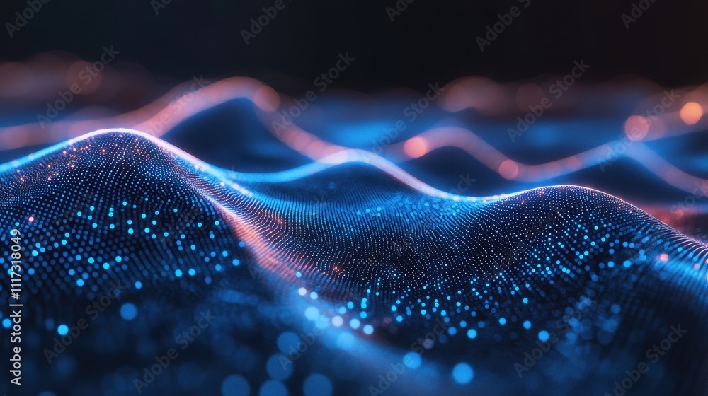 Abstract blue and orange particle wave. Ideal for tech, AI, and data visualization projects. Abstract blue and orange particle wave. Ideal for tech, AI, and data visualization projects.