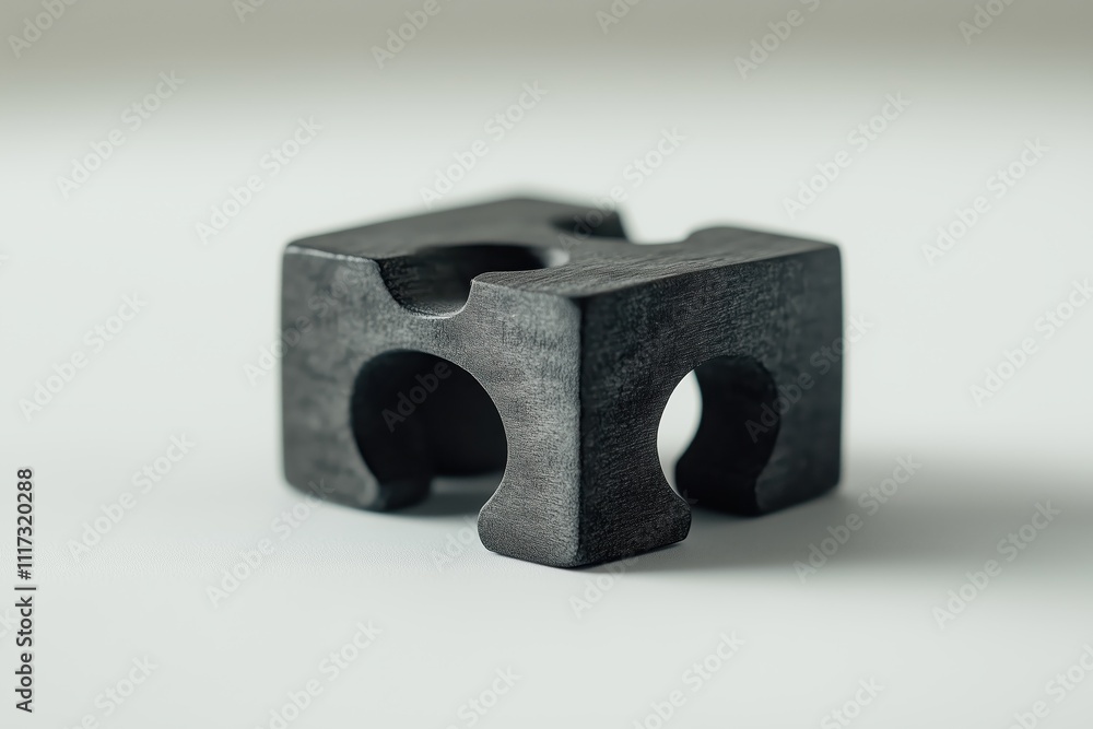 Black metal cube with hollow openings and minimalist design Black metal cube with hollow openings and minimalist design