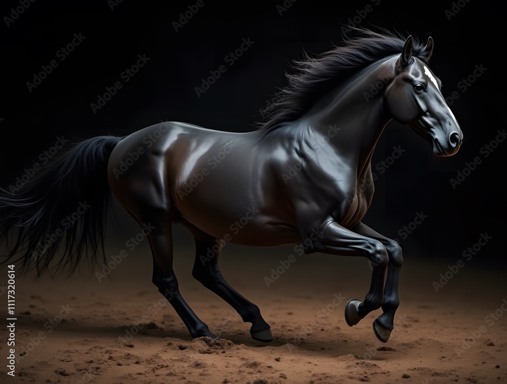 Majestic Black Stallion in Motion: A Dark Beauty Majestic Black Stallion in Motion: A Dark Beauty