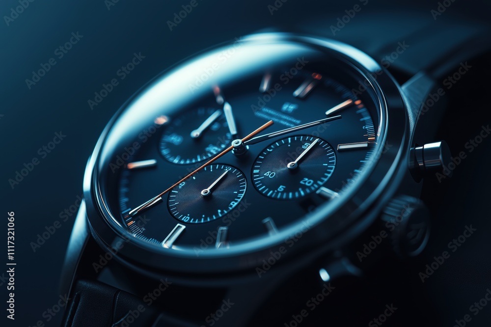 Chronograph wristwatch with detailed blue face Chronograph wristwatch with detailed blue face