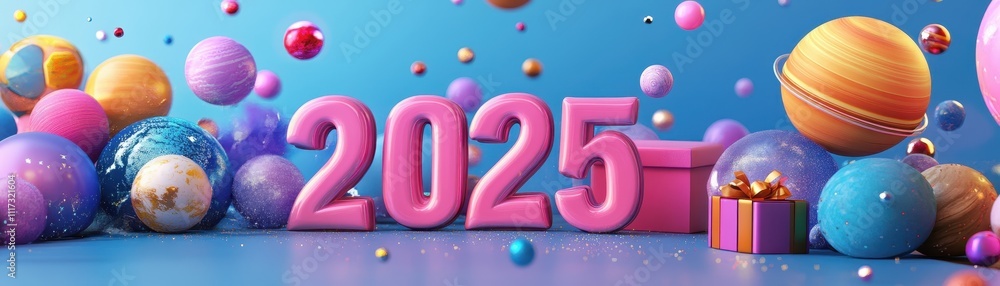 Festive 2025 New Year Celebration With Orbs and Gift Festive 2025 New Year Celebration With Orbs and Gift