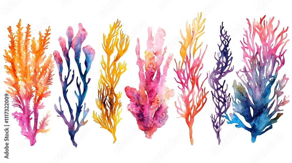 Fototapeta premium Colorful coral illustrations underwater scene digital art nature