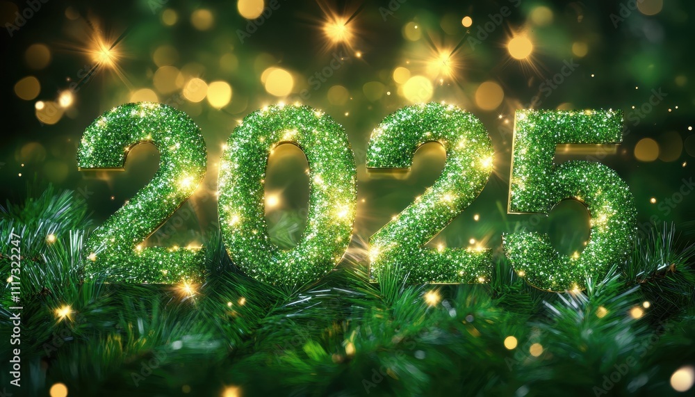 Glittering Green 2025 New Year Festive Decoration Glittering Green 2025 New Year Festive Decoration