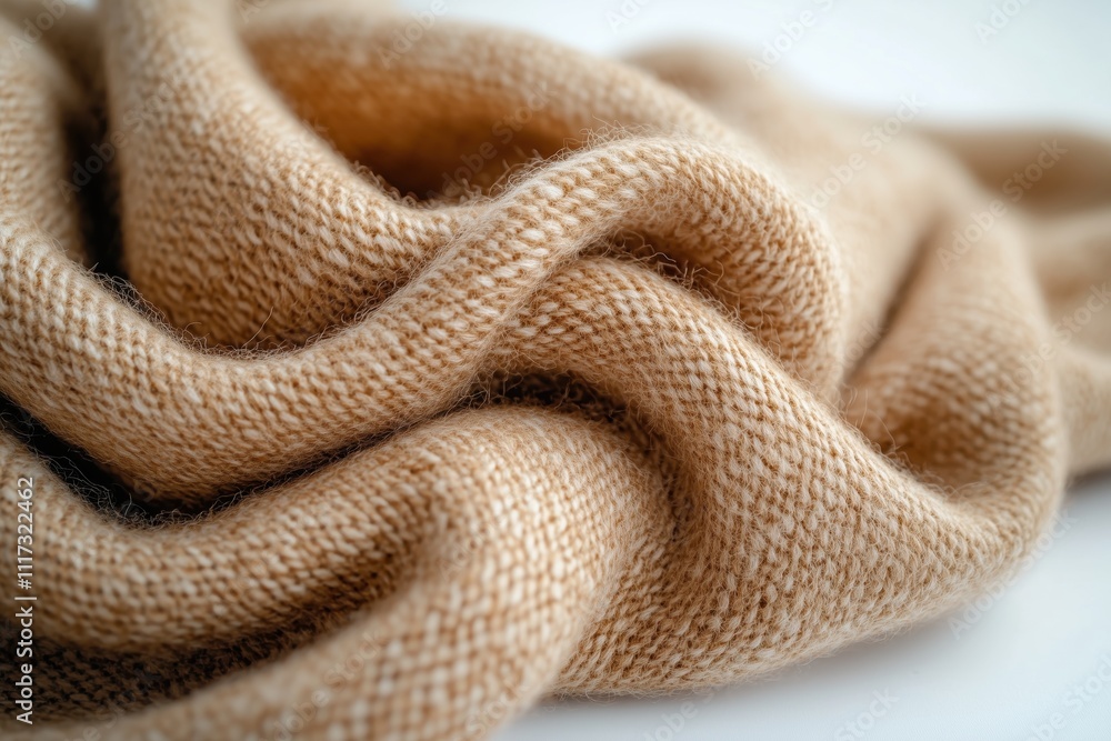 Fototapeta premium Beige scarf with soft texture and organic woven appearance