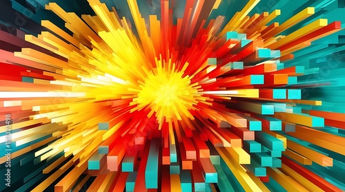 Burst of colorful gold and yellow combination with blue colors, abstract background of geometrical illustration explosion