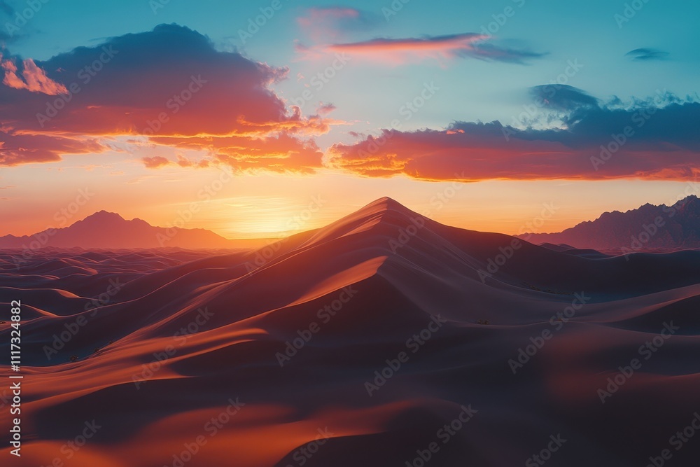 A stunning sunset over rolling sand dunes, highlighting the beauty of nature's landscapes. A stunning sunset over rolling sand dunes, highlighting the beauty of nature's landscapes.