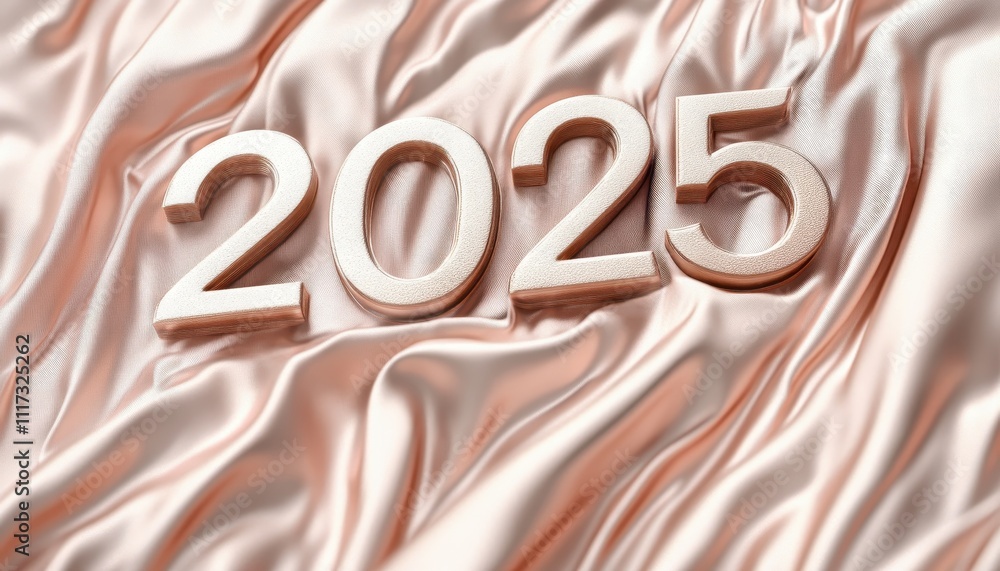 Rose Gold Numbers Two Thousand Twenty Five on Silk Rose Gold Numbers Two Thousand Twenty Five on Silk
