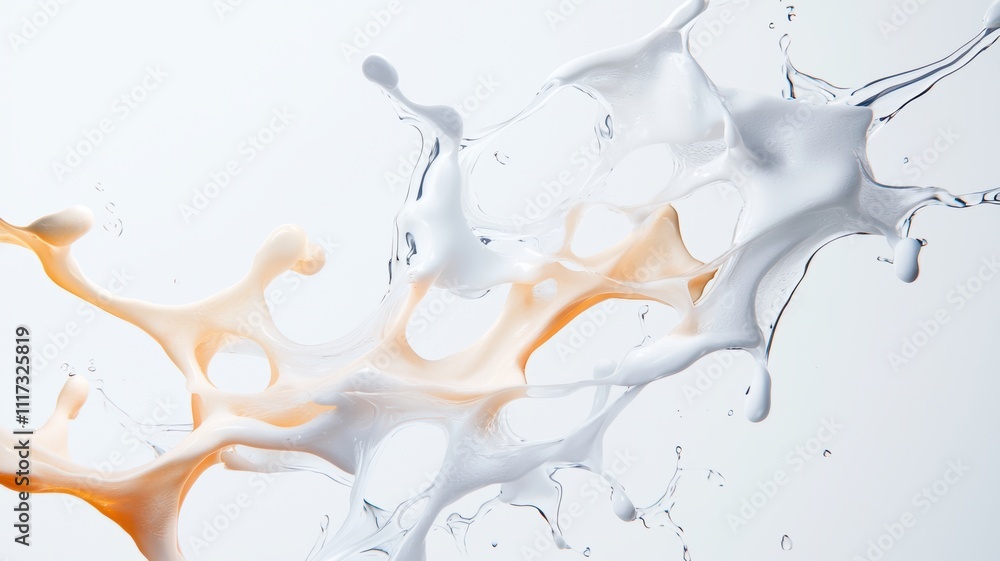 Liquid splashes in orange and white against a light background. Liquid splashes in orange and white against a light background.