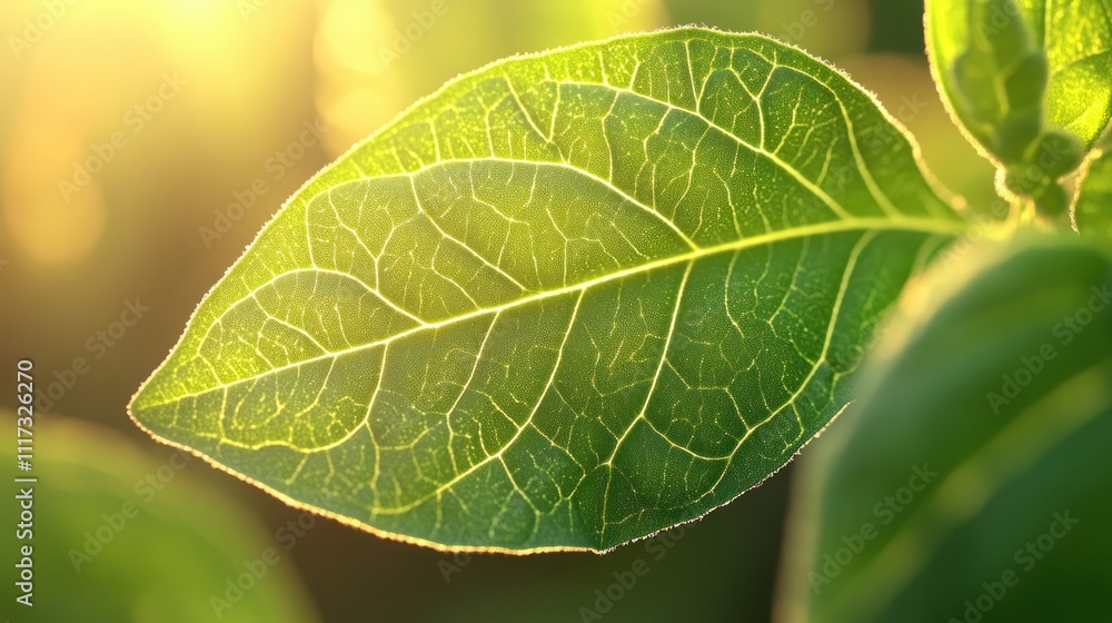 A Single Green Leaf Backlit By Golden Sunlight A Single Green Leaf Backlit By Golden Sunlight