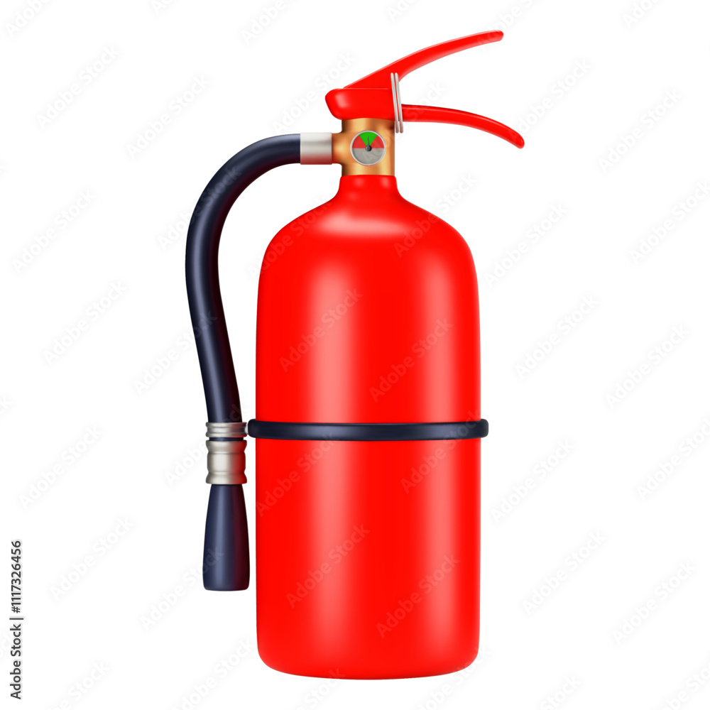 Obraz premium 3D realistic red fire extinguisher. Template mockup detailed extinguisher working on dry powder. Gradient mesh. Stock vector illustration on isolated background.