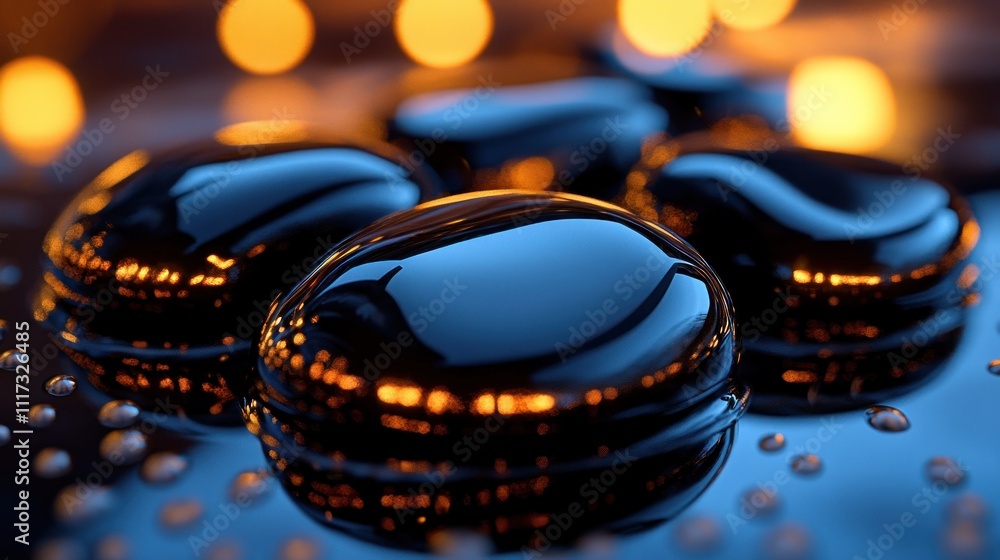 Smooth Dark Stones Reflecting Warm Lights Smooth Dark Stones Reflecting Warm Lights