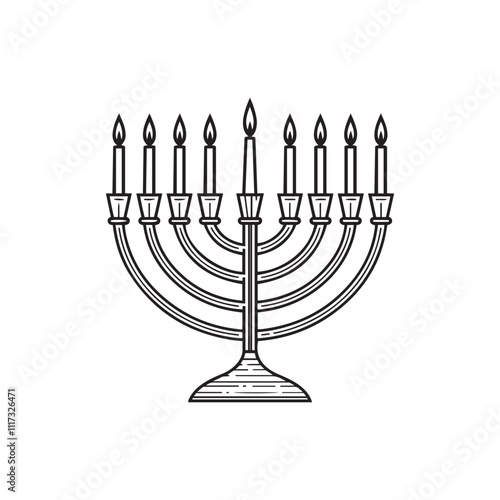 Traditional Detailed Menorah design with Candles Jewish Holiday isolated vector art on white background