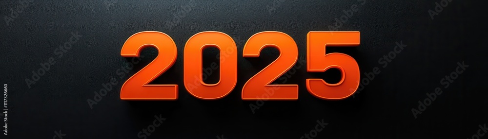 Orange Numbers Two Thousand Twenty Five on Black Background Orange Numbers Two Thousand Twenty Five on Black Background